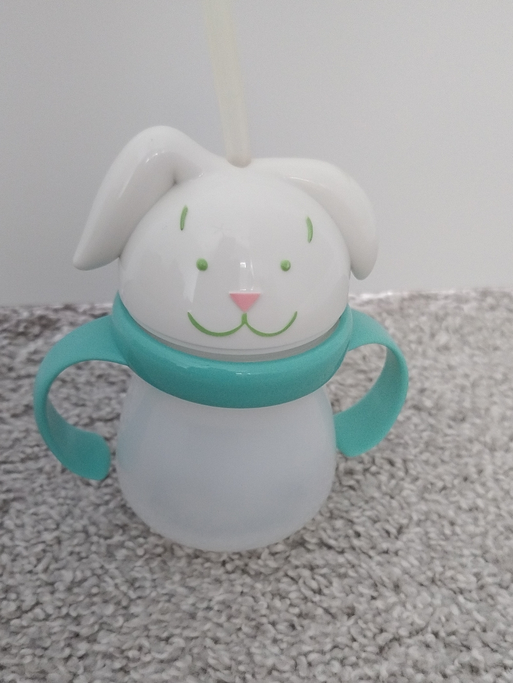 Bunny Sippy Cup with Teal Handles And Straw